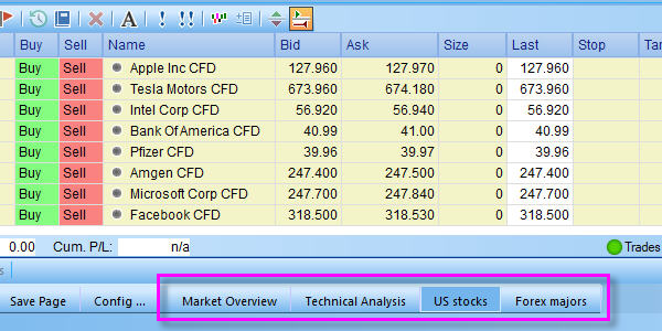 SignalRadar tables in NanoTrader.